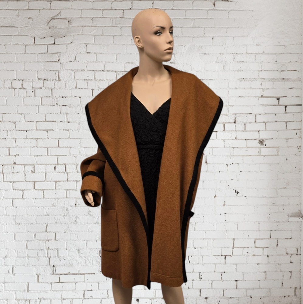 Vintage Tamotsu Camel Hair Coat Double-Breasted Wide Collar Mid-Weigh Midi